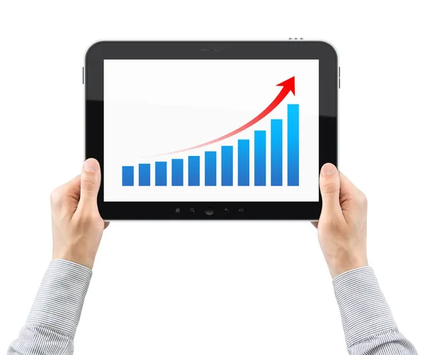 Hands Holding Tablet PC With Success Chart — Stock Photo, Image