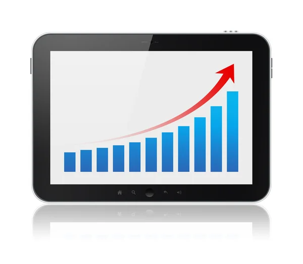 Komputer typu Tablet pokazano wykres sukces na białym tle — Zdjęcie stockowe