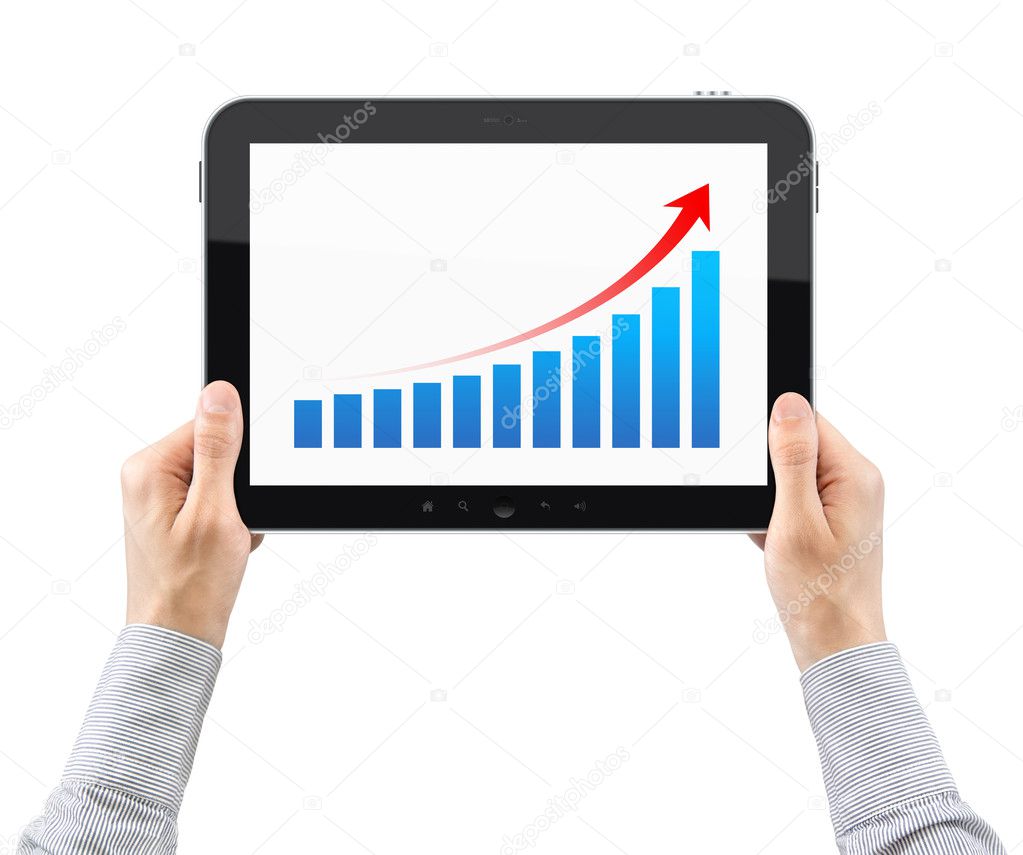 Hands Holding Tablet PC With Success Chart