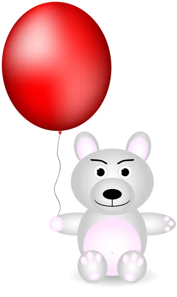 Polar bear with red balloon — Stock Vector