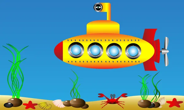 Su altında sarı denizaltı — Stok Vektör