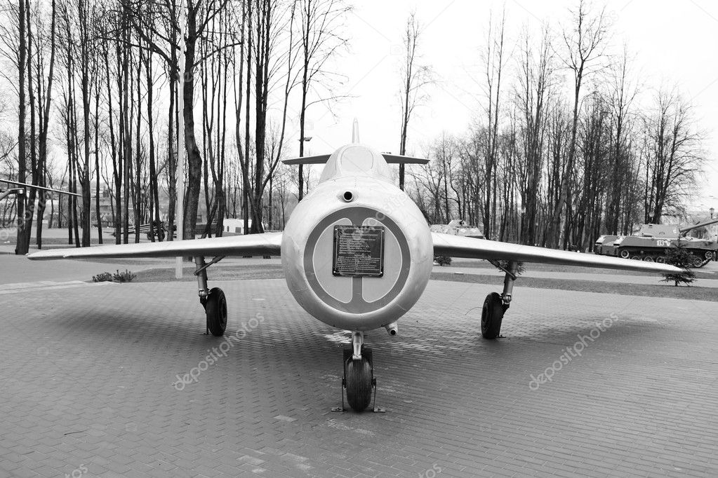 Old Russian military aircraft MiG-15 in museum