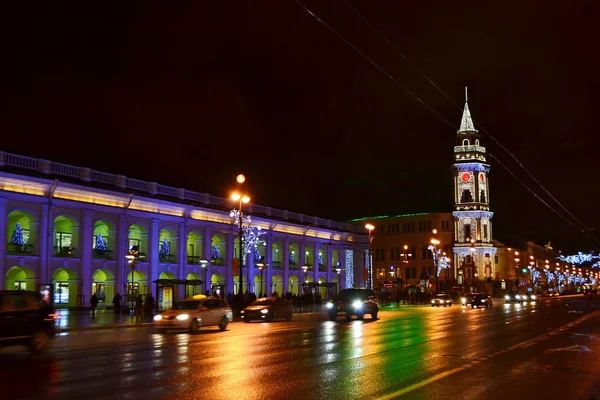 W nocy z Sankt Petersburga, Newski prospekt — Zdjęcie stockowe