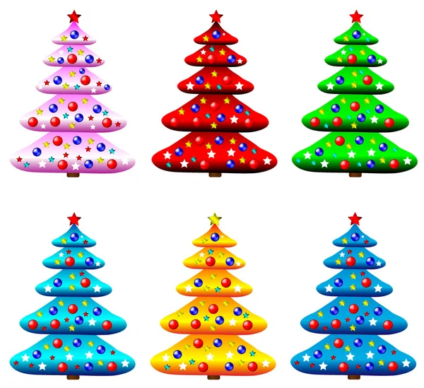Σύνολο διακοσμημένα χριστουγεννιάτικα δέντρα — Διανυσματικό Αρχείο
