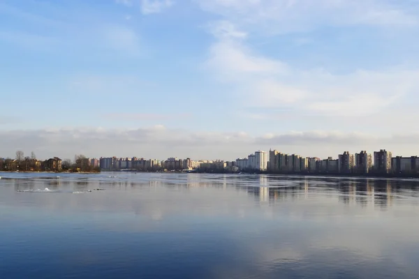 stock image View of Neva river and microdistrict Ribatskoe, St.Petersburg