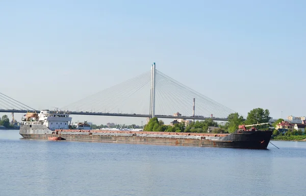 Kargo gemisi ve kablo braced Köprüsü — Stok fotoğraf