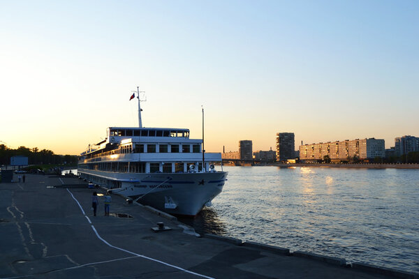 River cruise ship and Neva river