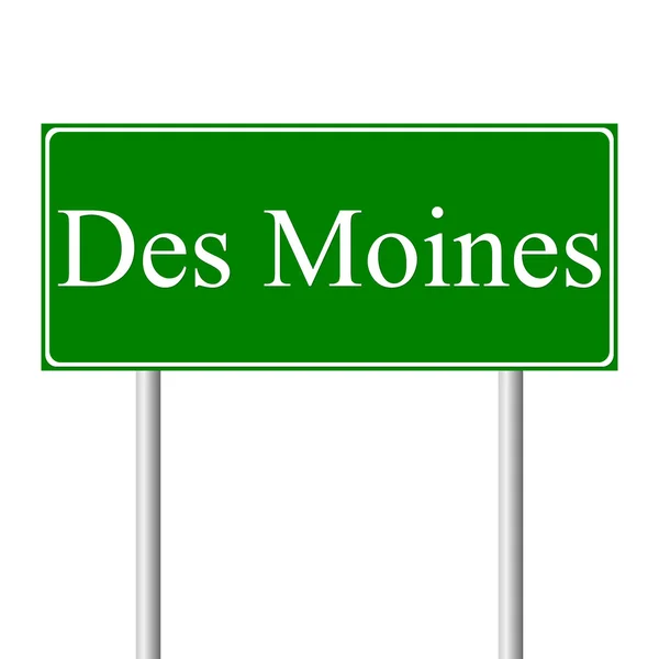 Señal de carretera verde Des Moines — Vector de stock