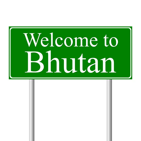 Benvenuti in Bhutan, concept road sign — Vettoriale Stock