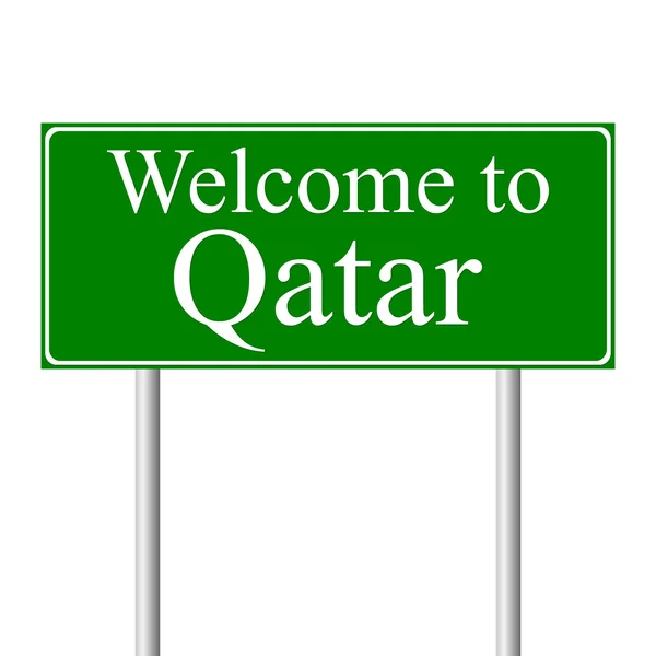 Bienvenido a Qatar, concepto de señal de tráfico — Vector de stock