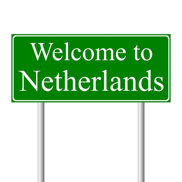 Bem-vindo à Holanda, conceito sinal de estrada — Vetor de Stock