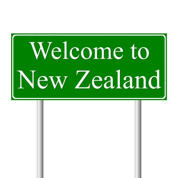 Bienvenido a Nueva Zelanda, concepto de señal de tráfico — Vector de stock
