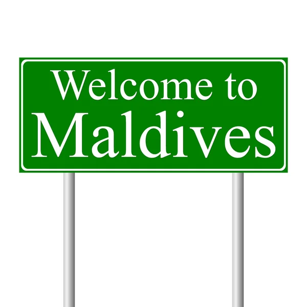 Bienvenido a Maldivas, concepto de señal de tráfico — Vector de stock