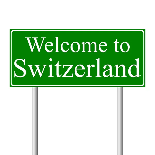 Bienvenido a Suiza, concepto de señal de tráfico — Vector de stock