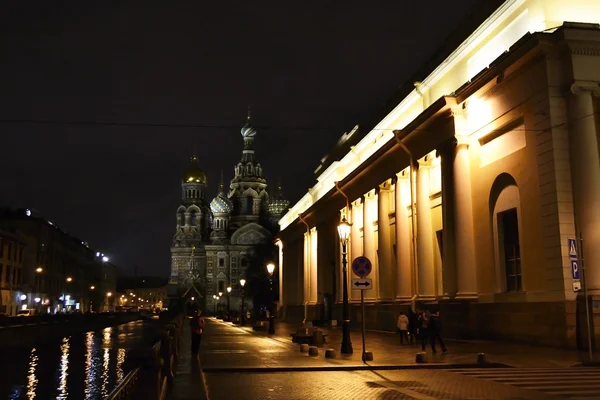 Natt syn på vallen Gribojedov kanalen — Stockfoto