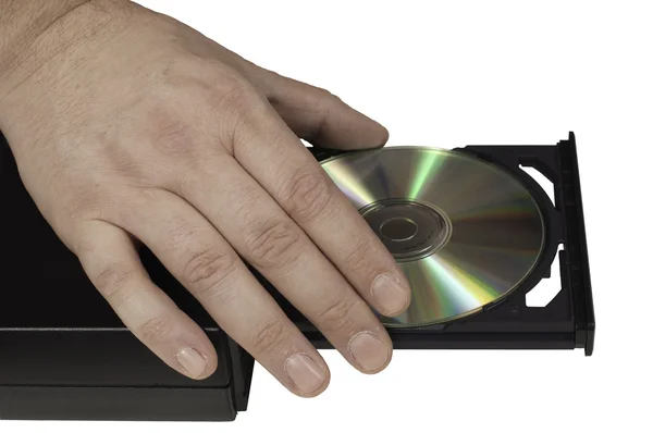 Χέρι, τοποθετώντας ένα cd σε ένα δίσκο 2 — Φωτογραφία Αρχείου