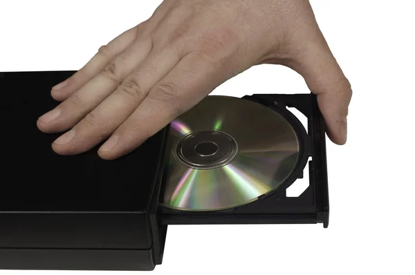 Ręczne wprowadzanie cd w tacę dysku 3 — Zdjęcie stockowe