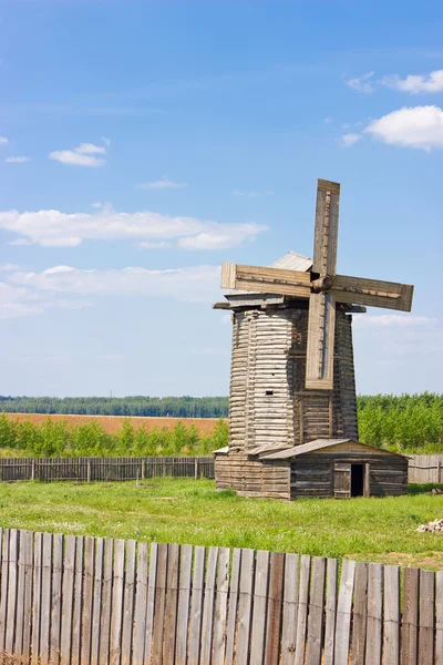 stock image Wooden windmill in russian village