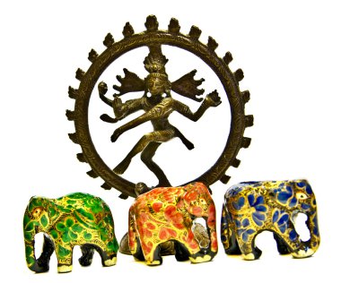 heykelcik, Hint tanrısı shiva ve ahşap filler.