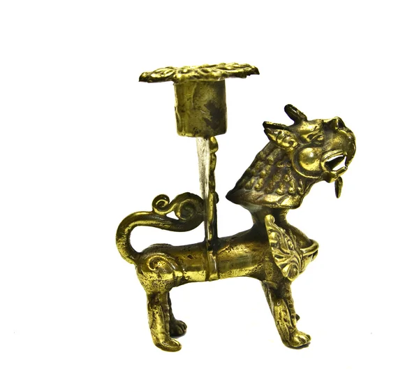 龙，尼泊尔的青铜烛台雕像 — 图库照片