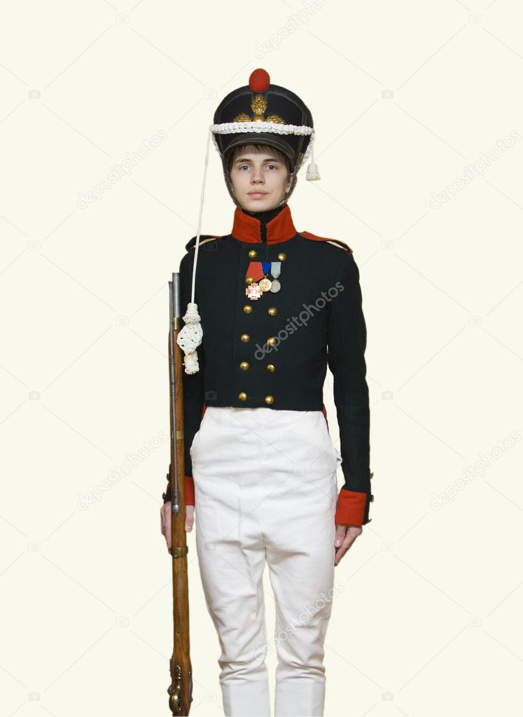Young man in uniform of Russian soldier of XIX century