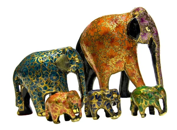Houten geschilderde olifanten, india — Stockfoto
