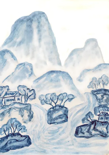 Blue mountains, painting — Stock Photo, Image