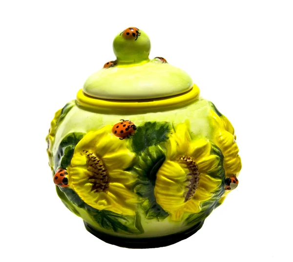 Sugar bowl with sunflowers — Stock Photo, Image
