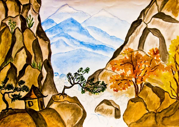 Tableau peint à la main dans les traditions de l'art chinois — Photo
