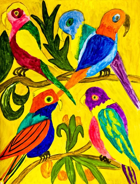 Handmålade bild, papegojor — Stockfoto