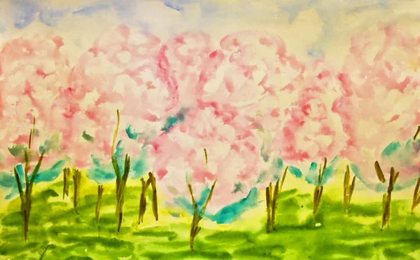 Ręcznie malowane obraz, wiosenny ogród — Zdjęcie stockowe