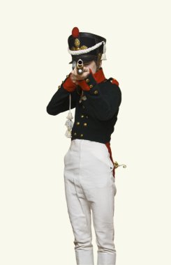 Boy in uniform of soldier in XIX century clipart