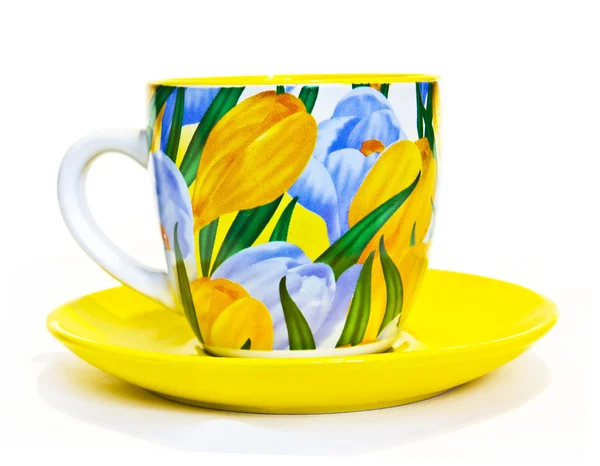 Tea cup with crocuses — Stock Photo, Image