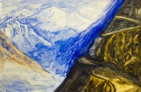 Quadro dipinto a mano, strada in montagna — Foto Stock