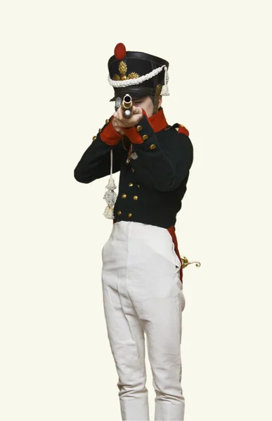 stock image Boy in uniform of soldier in XIX century