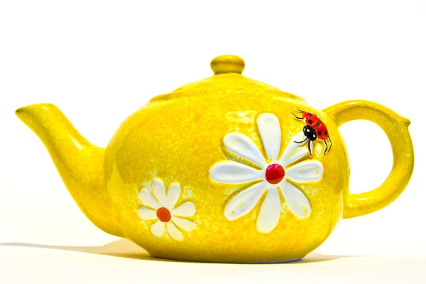 Pote de chá amarelo — Fotografia de Stock