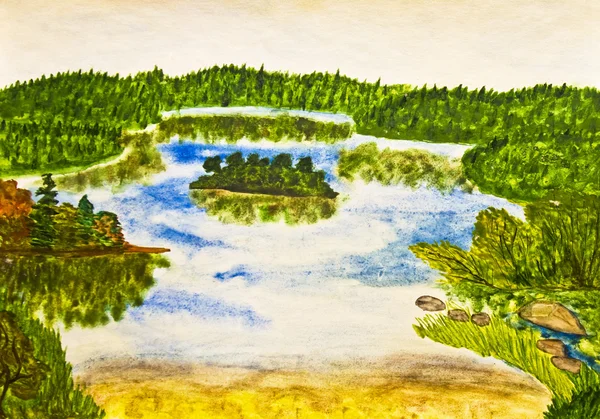 Sjön, målning — Stockfoto