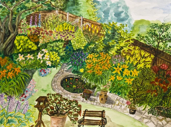 Ogród, malarstwo — Zdjęcie stockowe