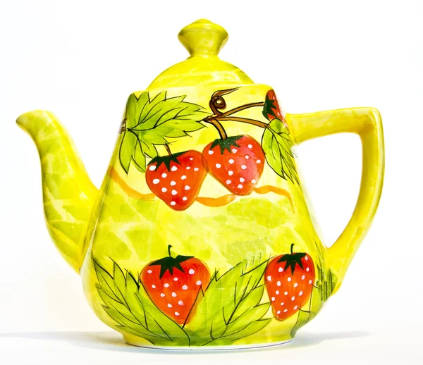 Tea pot with strawberry — Stock Photo, Image