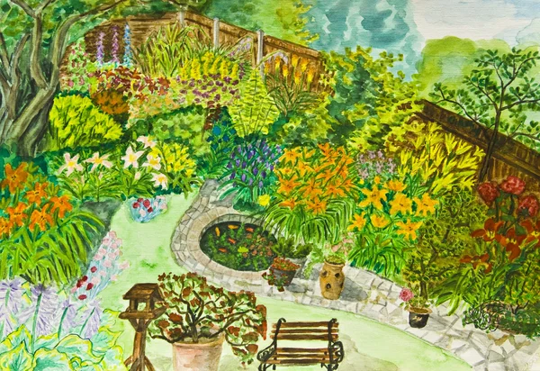 Handmålade bild, trädgård — Stockfoto