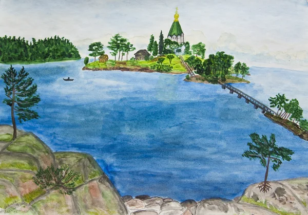 Hand painted picture, Valaam island, Russia — Stock Photo, Image
