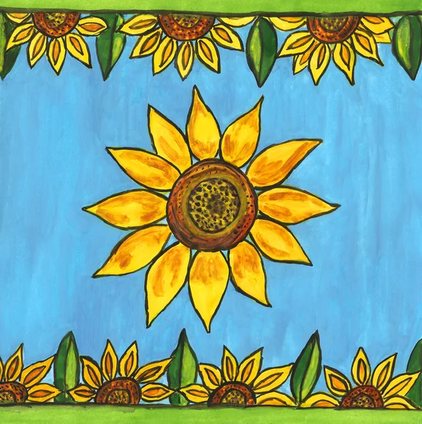 Malowane projekt z słoneczniki — Zdjęcie stockowe