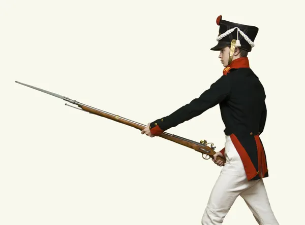 stock image Boy in uniform of soldier in XIX century