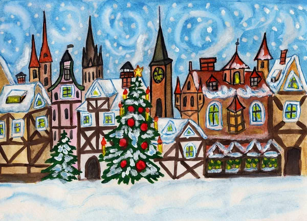 Jul i gamla europeisk stad — Stockfoto