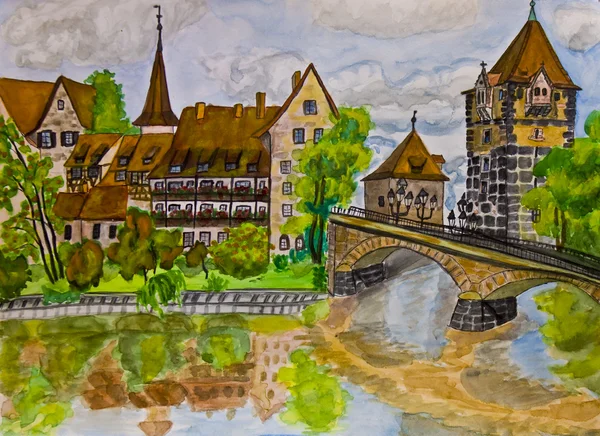 Hand painted picture, Nuremberg — Stock Photo, Image