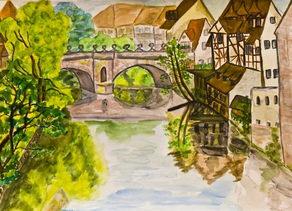 Nürnberg, kézzel festett kép — Stock Fotó