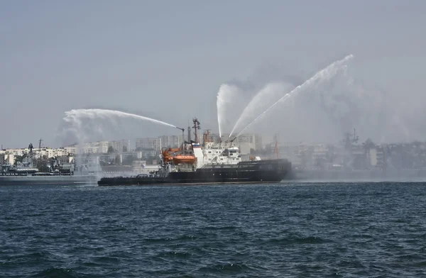 Navio Militar Russo Desfile Marinha Cidade Mar Negro — Fotografia de Stock