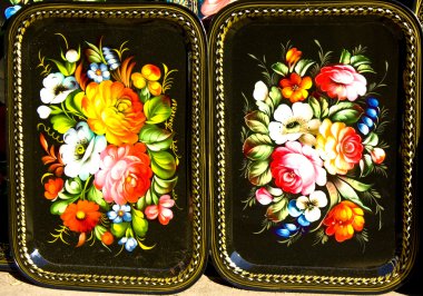 Tray painted in traditional style called Zhostovo, Russia clipart