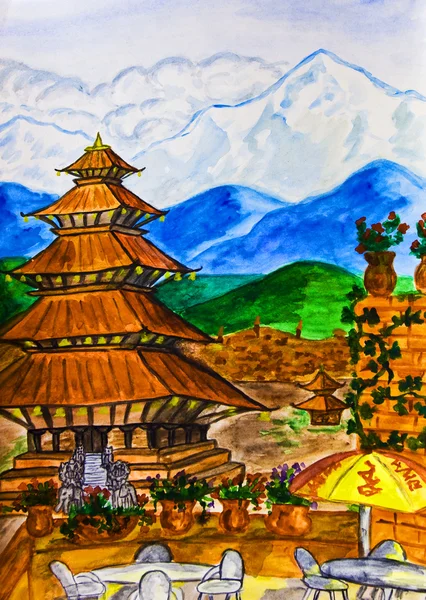 尼泊尔、 手绘的图片 — 图库照片