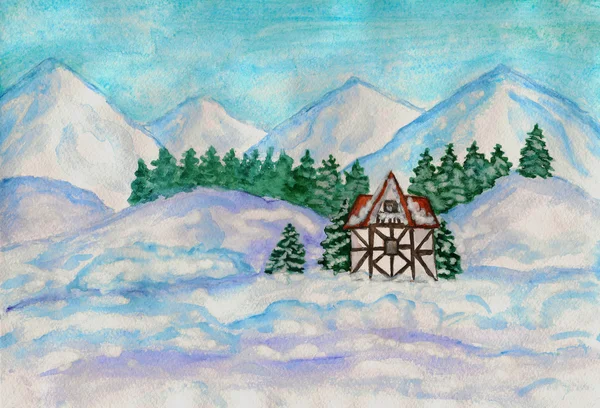 Дом в горах зимой — стоковое фото